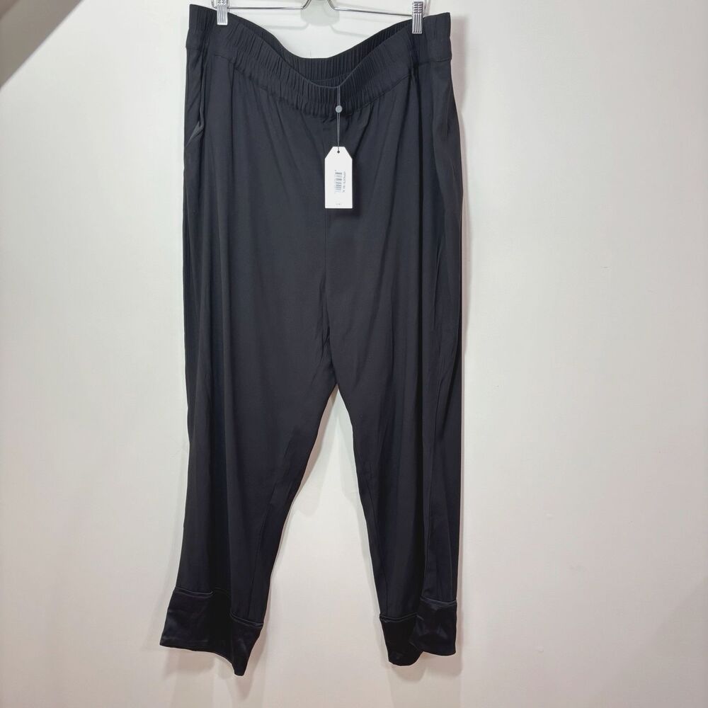 Universal Standard NWT Pants Womens XL Black Flowy Satin Trim Wide Leg Pull On